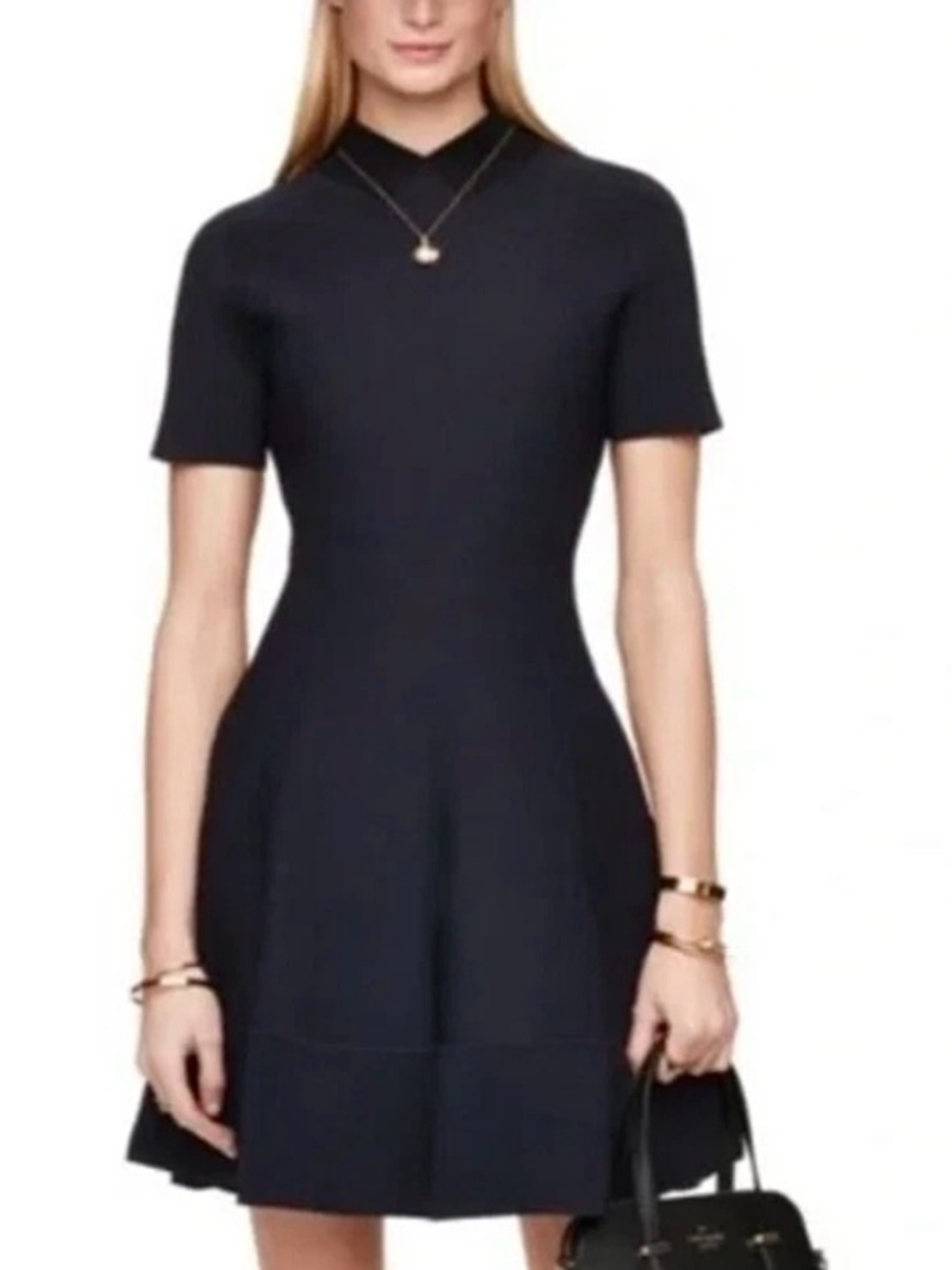 Kate Spade Trompe L’Oeil Dress Sz XS Navy Blue Black Peter Pan Collar Fit Flare